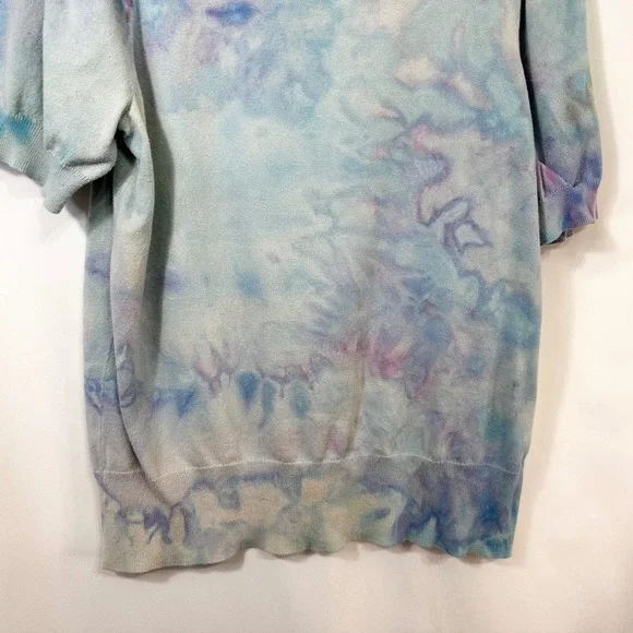 LOFT Large Top Handmade Tie‎ Dye Puff Sleeve Blue Purple Knit Boho Whimsy 1545 - Picture 9 of 10